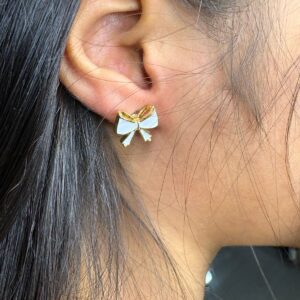 Golden Enamel Bow Earrings