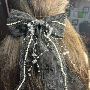 Midnight Pearl Lace Bow