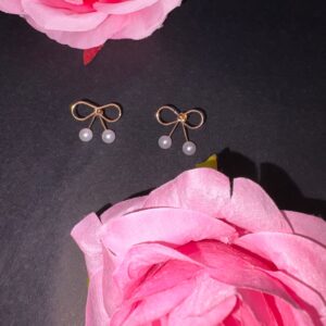 Golden Pearl Bow Earrings